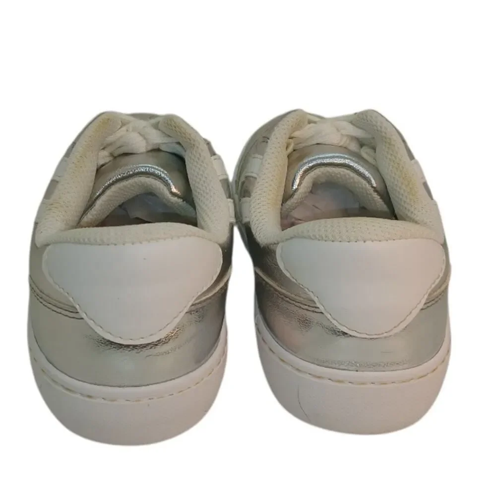 CAT & JACK Girls Metallic Silver & White Casual Sneakers - Size: 2
